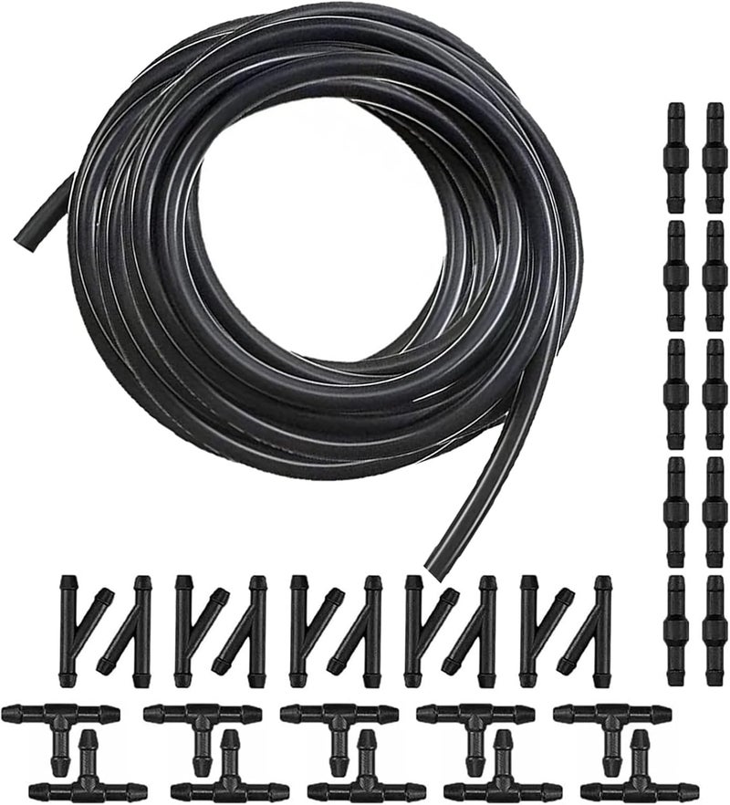 GKmow 4M/13Ft Universal Washer Fluid Hose with 30 Hose Connectors, Car Windshield Washer Hose Kit, for Most Car Windshield Washer Hose Connect Car Water Pump and Nozzles (Black) - Image 1